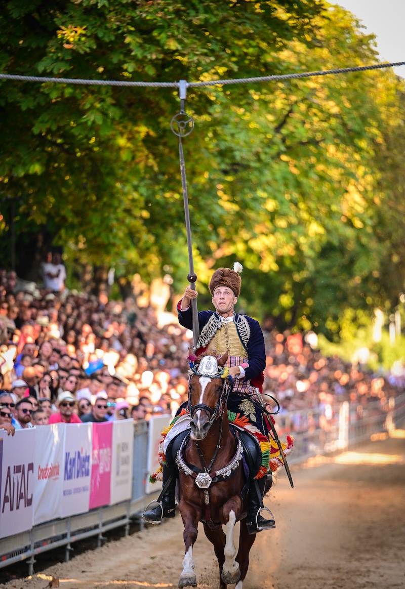 Alkar Filip riding at full gallop during the Sinjska Alka