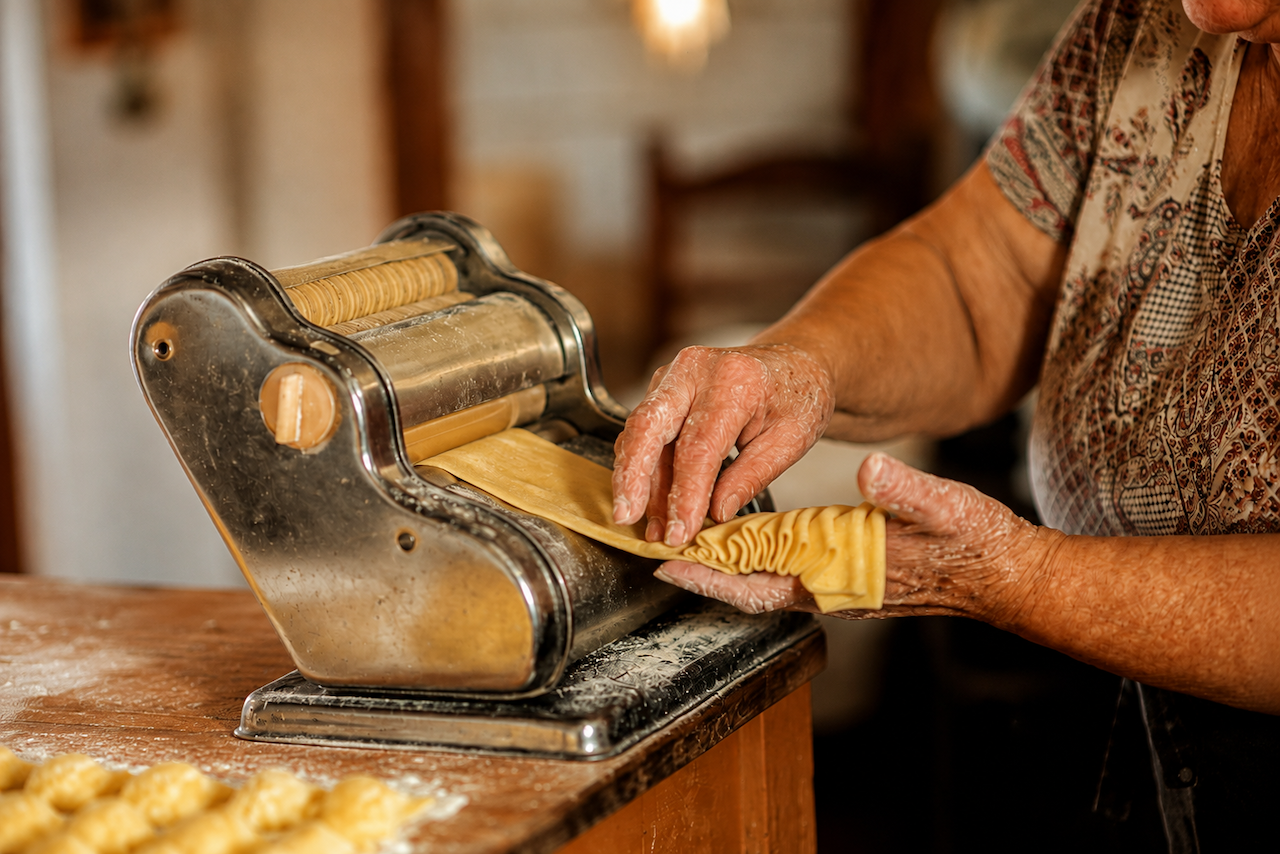 intro_home-1024x645.jpg Fresh homemade pasta being prepared with a traditional pasta machine in Croatia