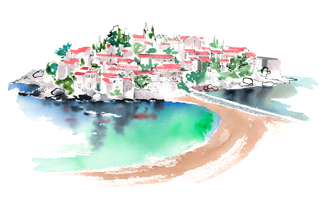 J2Collection illustration of Montenegro Sveti Stefan